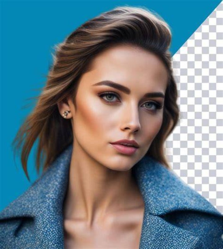 A model wearing a blue and white dress.