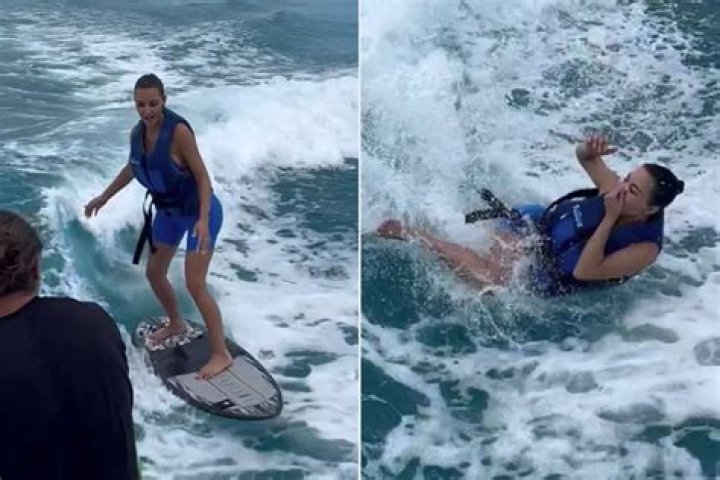 Kim Kardashian Falls While Wakeboarding With Tequila Bottle: Video