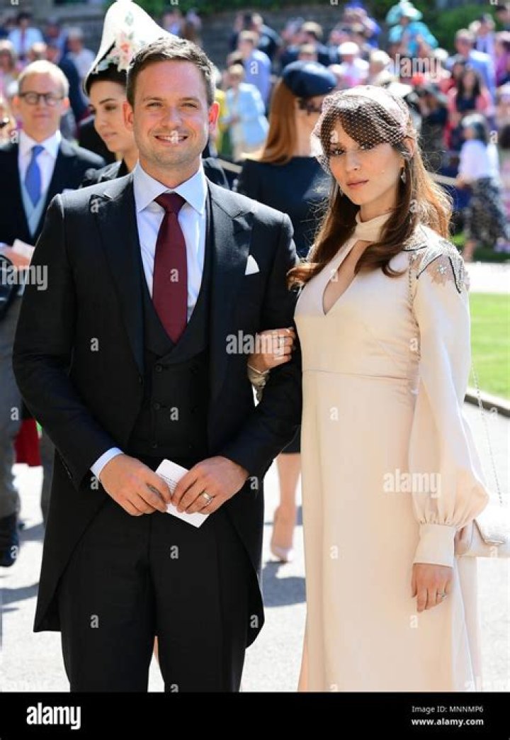 Patrick J. Adams and wife Troian Bellisario The wedding of Prince Harry and Meghan Markle, Pre-Ceremony, Windsor, Berkshire, UK - 19 May 2018 TROIAN BELLISARIO WEARING TEMPERLEY LONDON